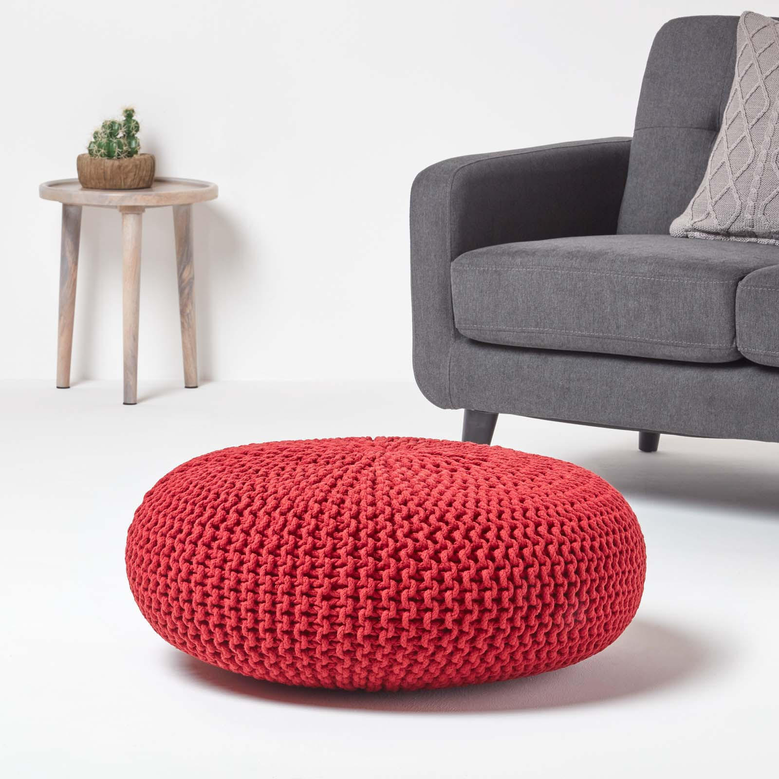 STRICK-POUF rot, Bodenkissen rund 70/70/23 cm - Rot, Textil (70/23/70cm) - Homescapes
