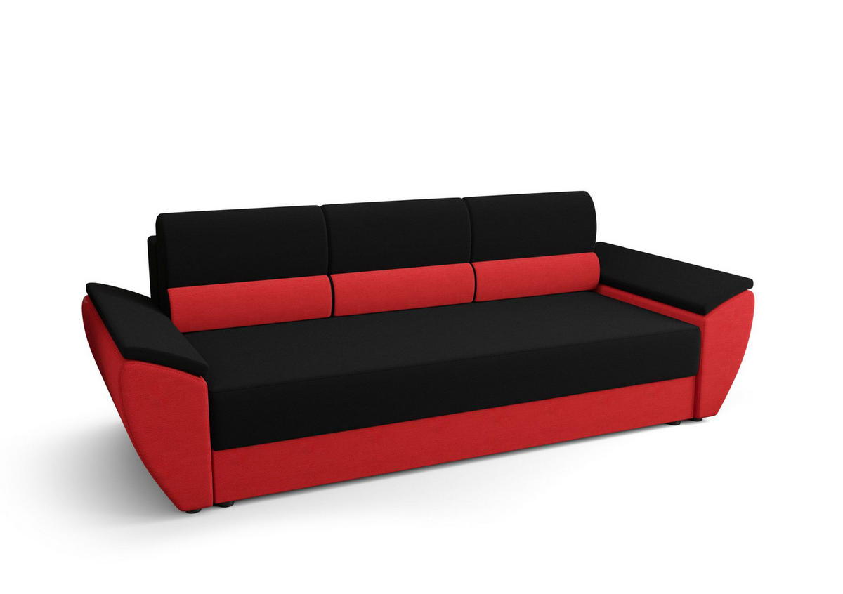 SOFA REBI BIS mit Schlaffunktion RAINBOW 15+22 mit Stauraum - Schwarz, Textil (80/78/240cm) - Bedante