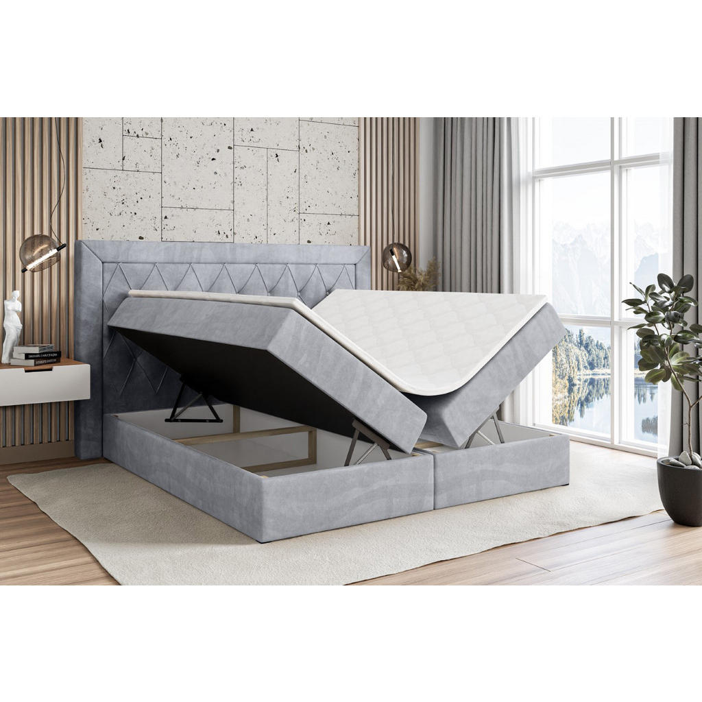 Thumbnail - Altdecor Boxbett, Hellgrau, Holzwerkstoff, Höhe ca. 21 cm, 120x200 cm, Schlafzimmer, Betten, Boxspringbetten