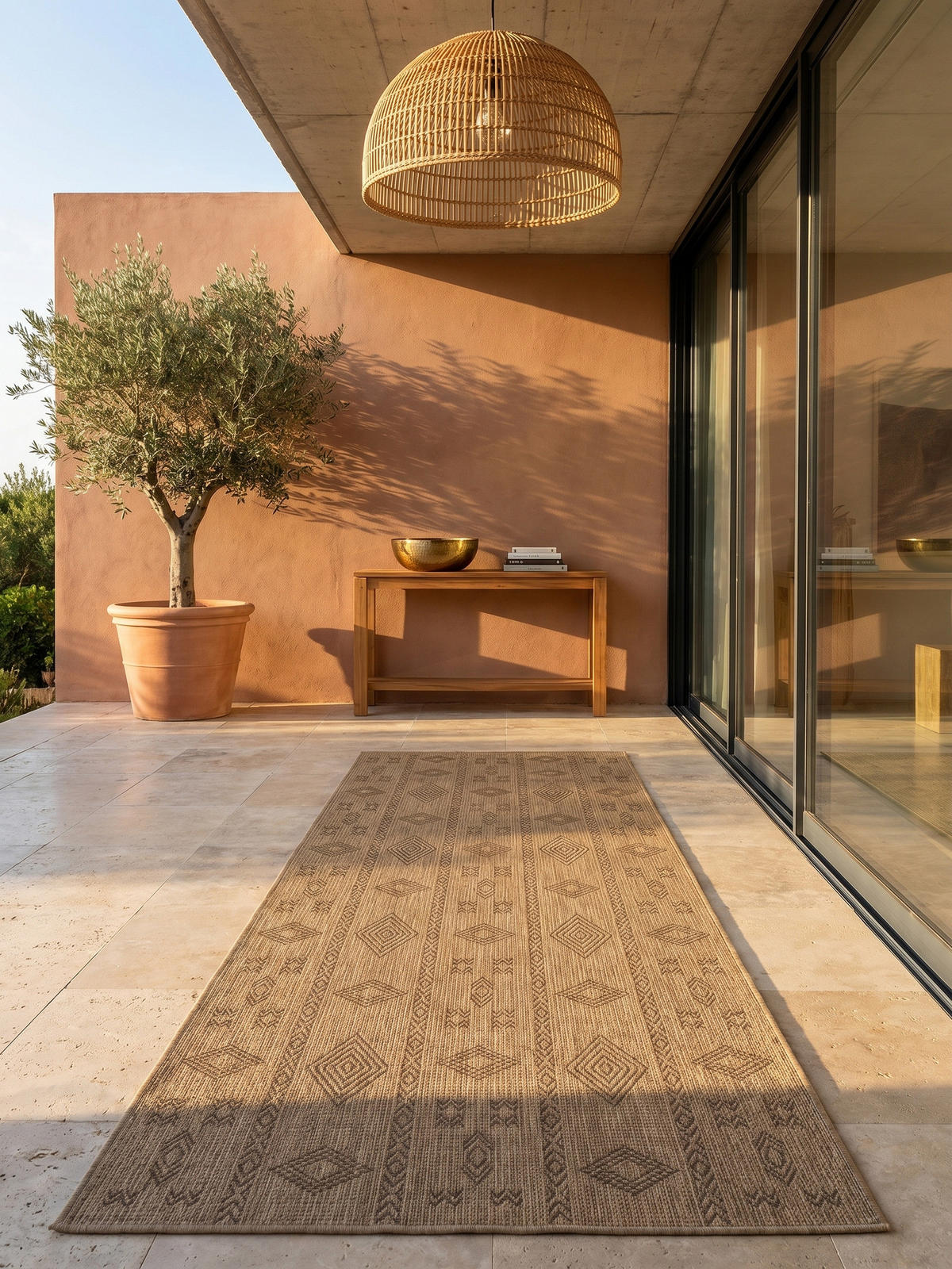TEPPICH Outdoor Vintage Wetterfest Waschbar Balkon Terrasse OEKO-TEX Schwarz 80x150 cm – KASBERG - Beige, Textil (150/80cm) - KADIMA DESIGN