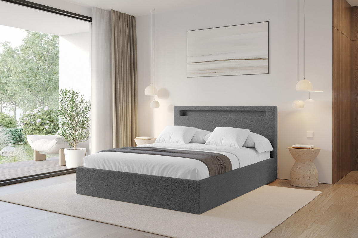 POLSTERBETT mit Bettkasten und Lattenrost, Boxbett ohne Matratze - GOLA 180x200 Grau - Schieferfarben, Holzwerkstoff/Textil (180/200cm) - ALTDECOR