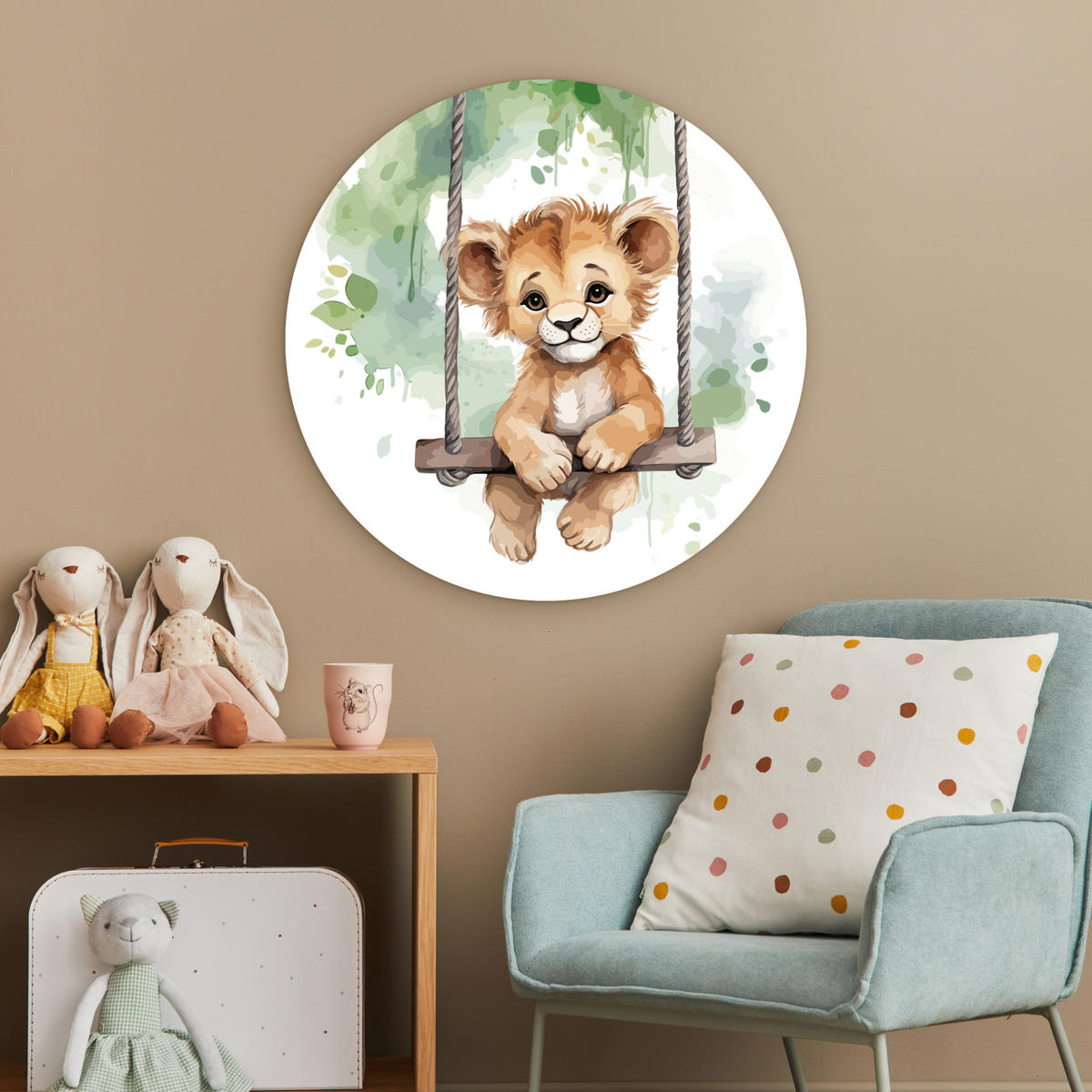 WANDBILD Löwe - Tier - Kinder - Dschungel Wanddeko Schlafzimmer 60x60 cm - Hellbraun, Kunststoff (60/60cm) - MuchoWow