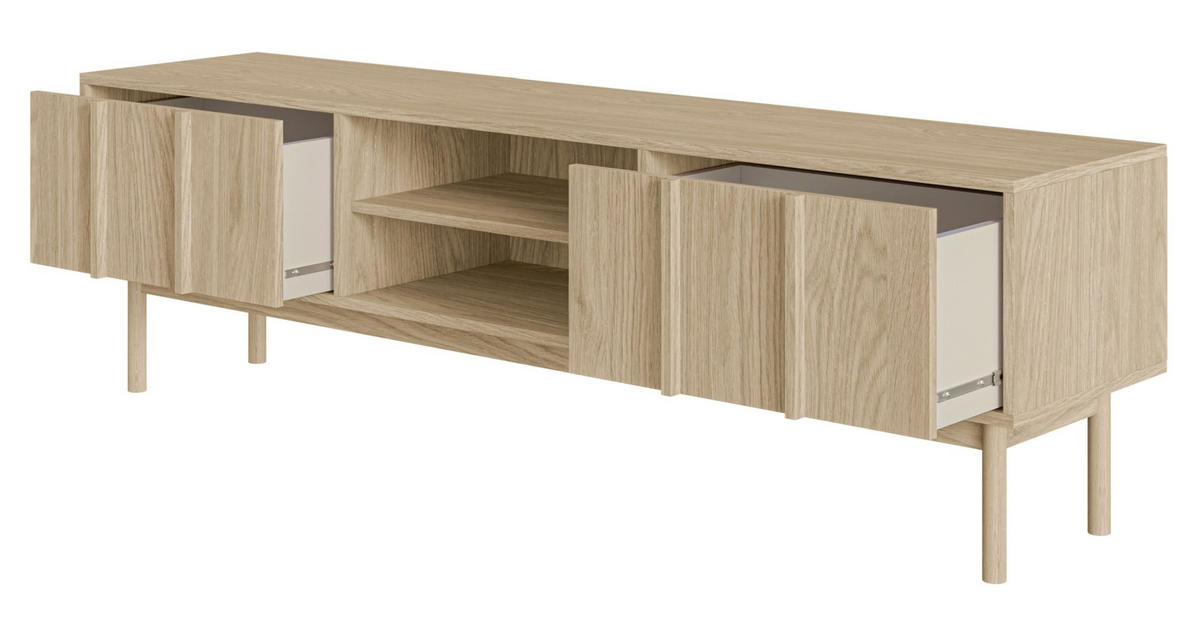 TV-LOWBOARD Neksto mit Holzlamellen und Eichenfüßen 175/50/40 cm - Beige, Holz/Holzwerkstoff (170/50/40cm) - Selsey