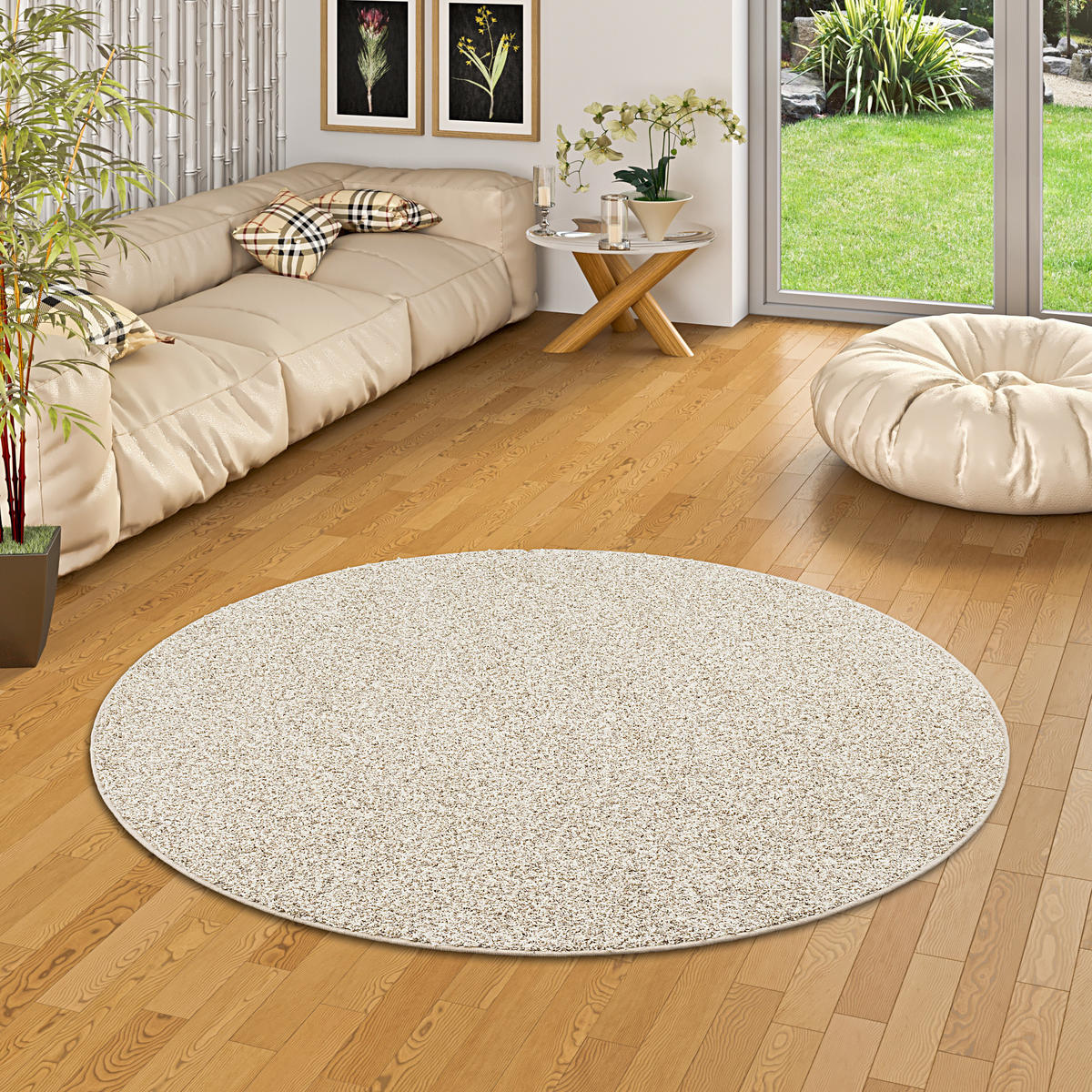 HOCHFLOR VELOURS TEPPICH MONA MIX RUND - Taupe, Textil (100/100cm) - Snapstyle