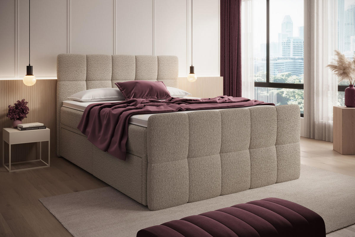 BOXBETT Madison 4 Beige 160/200 H3/H4 Boucle - Beige, Textil (160/200cm) - wonello