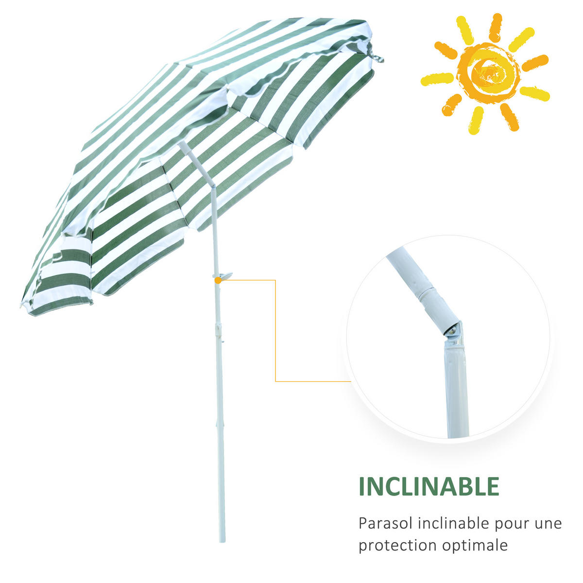 STRANDSCHIRM DE-11410 neigbar, octogonal, 180 cm Grün-Weiß gestreift - Grün, Textil (180/180cm) - ComfortXL