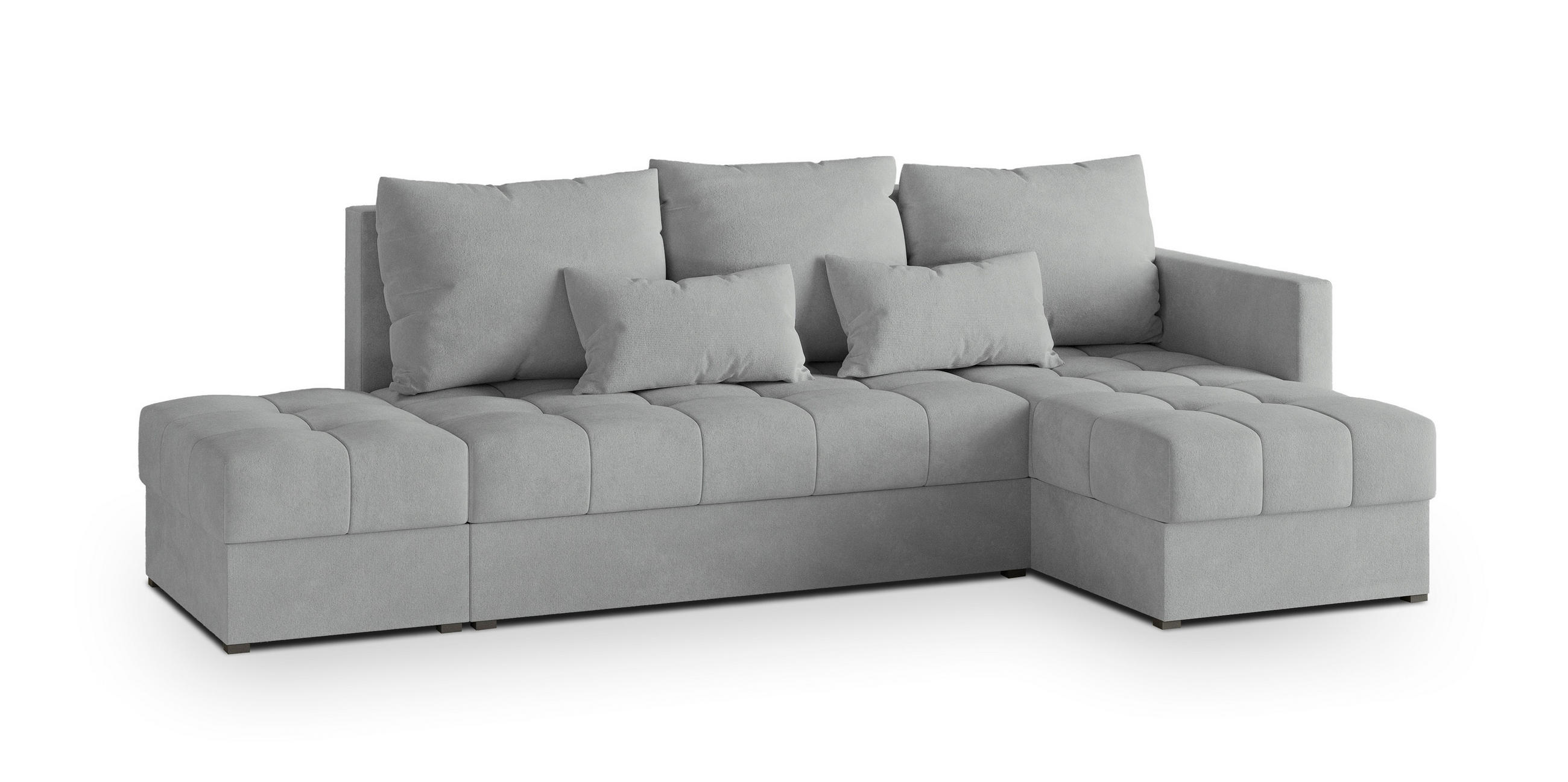 ECKSOFA LUMARI R-S Hellgrau Plüsch-Stoff mit Schlaffunktion - Hellgrau, Holz (262/143cm) - MASSENO