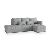 ECKSOFA LUMARI R-S Hellgrau Plüsch-Stoff mit Schlaffunktion - Hellgrau, Holz (262/143cm) - MASSENO