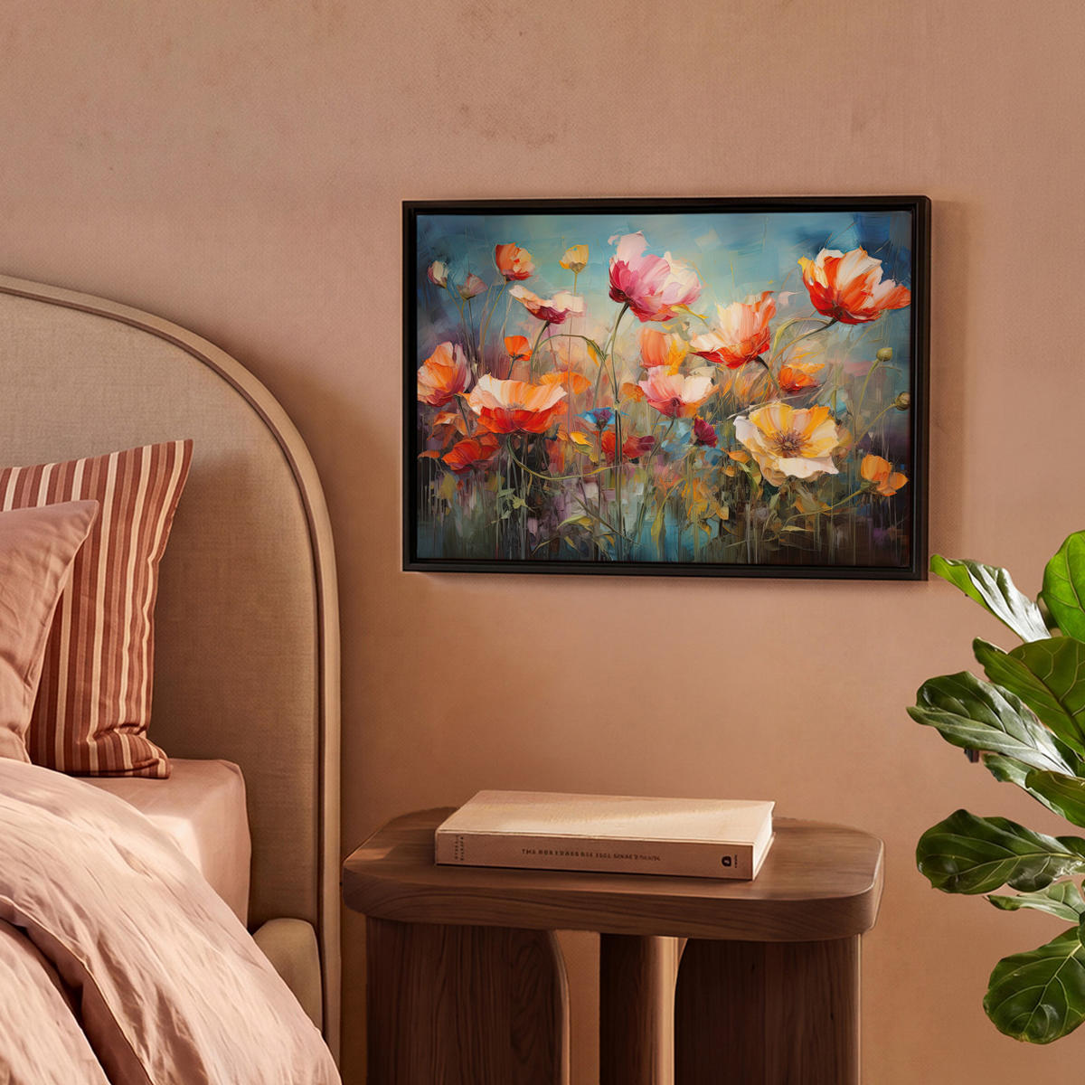 LEINWAND Bilder mit Rahmen - Blumen - Aquarell - Kunst - Botanisch - Natur - 40x30 - Orange, Textil (40/30cm) - MuchoWow