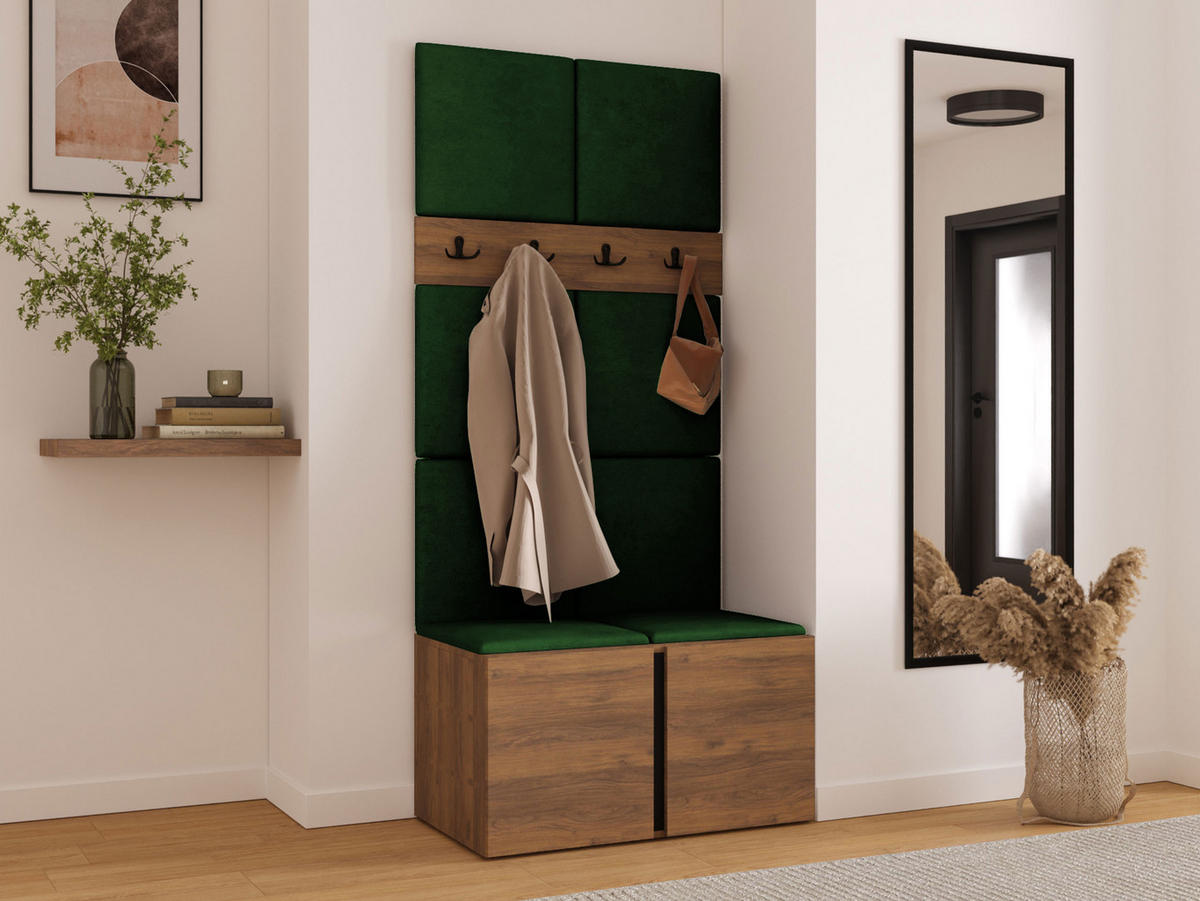 MOBILIER PENTRU HOL Orion IV - culoare lemn de nuc/verde, material plastic/compozit lemnos (84/186/46cm) - MIRJAN24