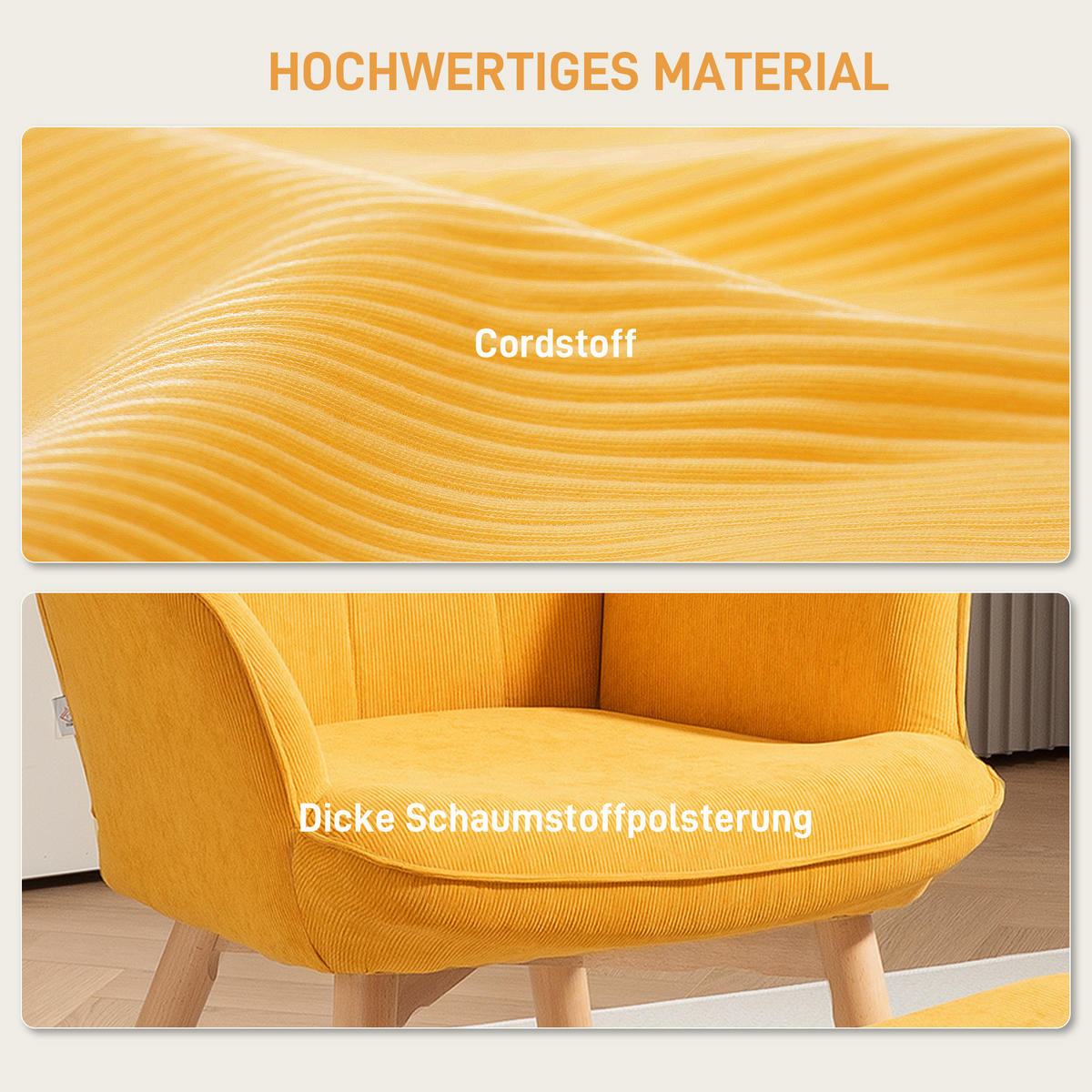 OHRENSESSEL mit Hocker, Relaxsessel, Polstersessel in Kordoptik, Loungesessel - Orange, Textil (80/101/72cm) - HOMCOM