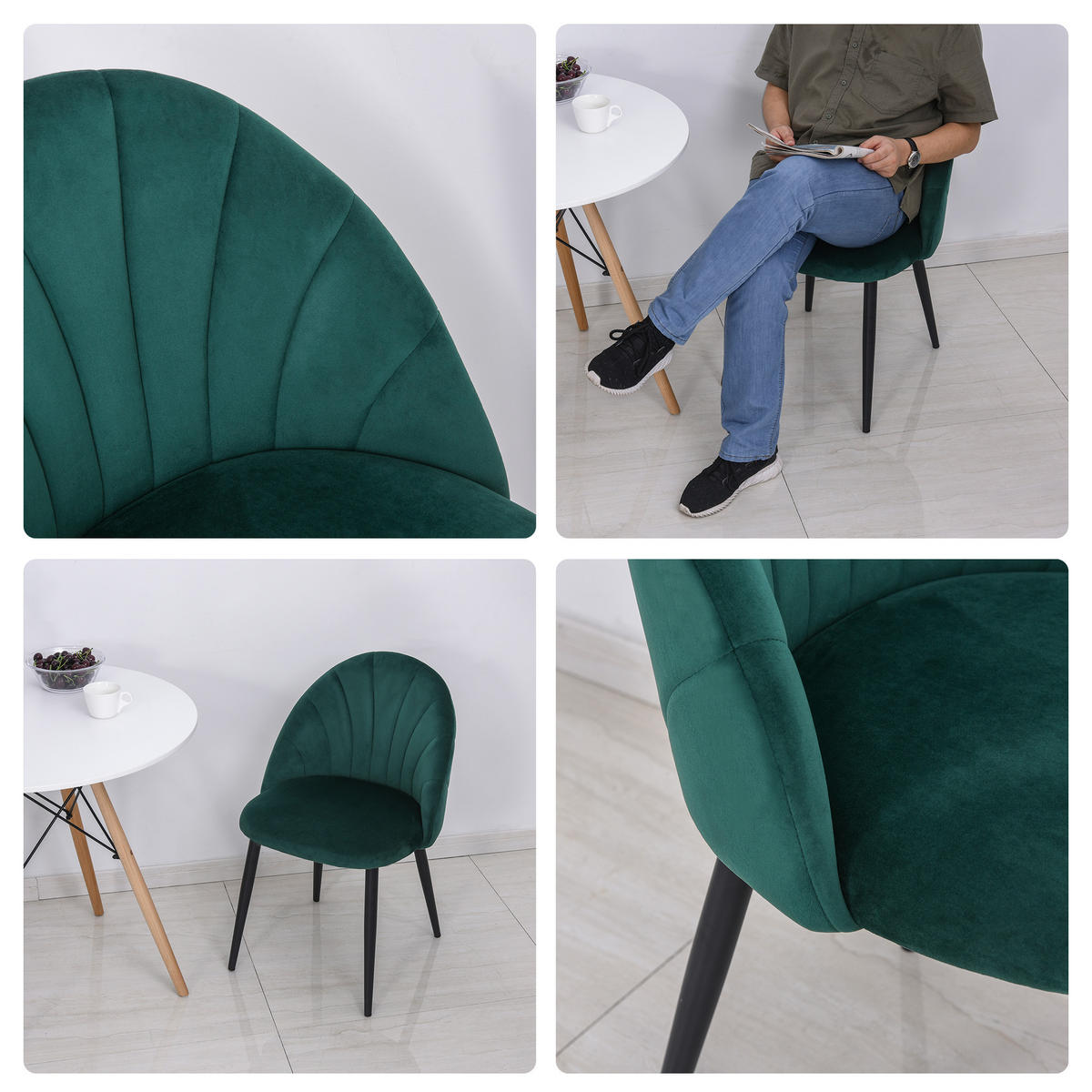 ESSZIMMERSTÜHLE, Samt, Metall, Grün - Grün, Textil (52/79/54cm) - HOMCOM