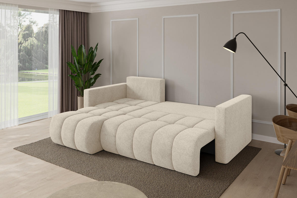 ROHOVÁ SEDAČKA s funkcí spaní, otoman vlevo GARD-L 226x146x85 krémová velur - černá/krémová, kompozitní dřevo/textil (226/146cm) - ALTDECOR