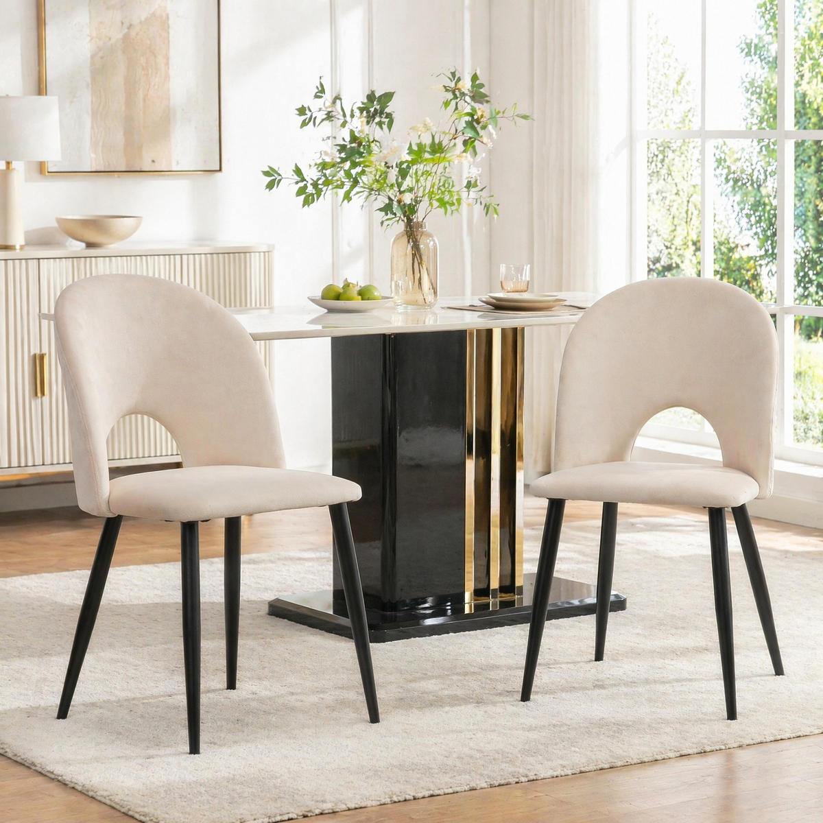 WOHNZIMMER STÜHLE mit Diamantmuster, Samtbezug und Metallgestell in Beige - Beige, Textil (47/84/44cm) - EVRYAE