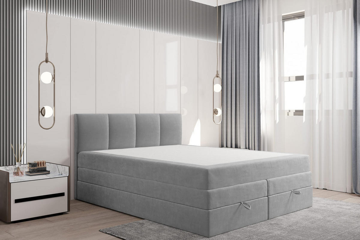 BOXSPRINGBETT 140 x 200 cm PRADO mit Taschenmatratze H3 und Bettkasten, Grau - Grau, Holzwerkstoff/Kunststoff (140/200cm) - Trada