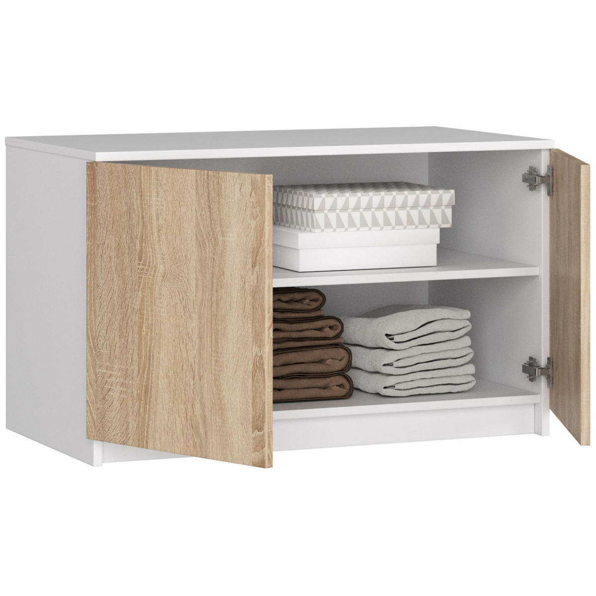 KLEIDERSCHRANK AUFSATZSCHRANK Weiß,Sonoma-Eiche 90x51x55cm - Weiß/Sonoma Eiche, Holzwerkstoff (90/55/51cm) - Akord