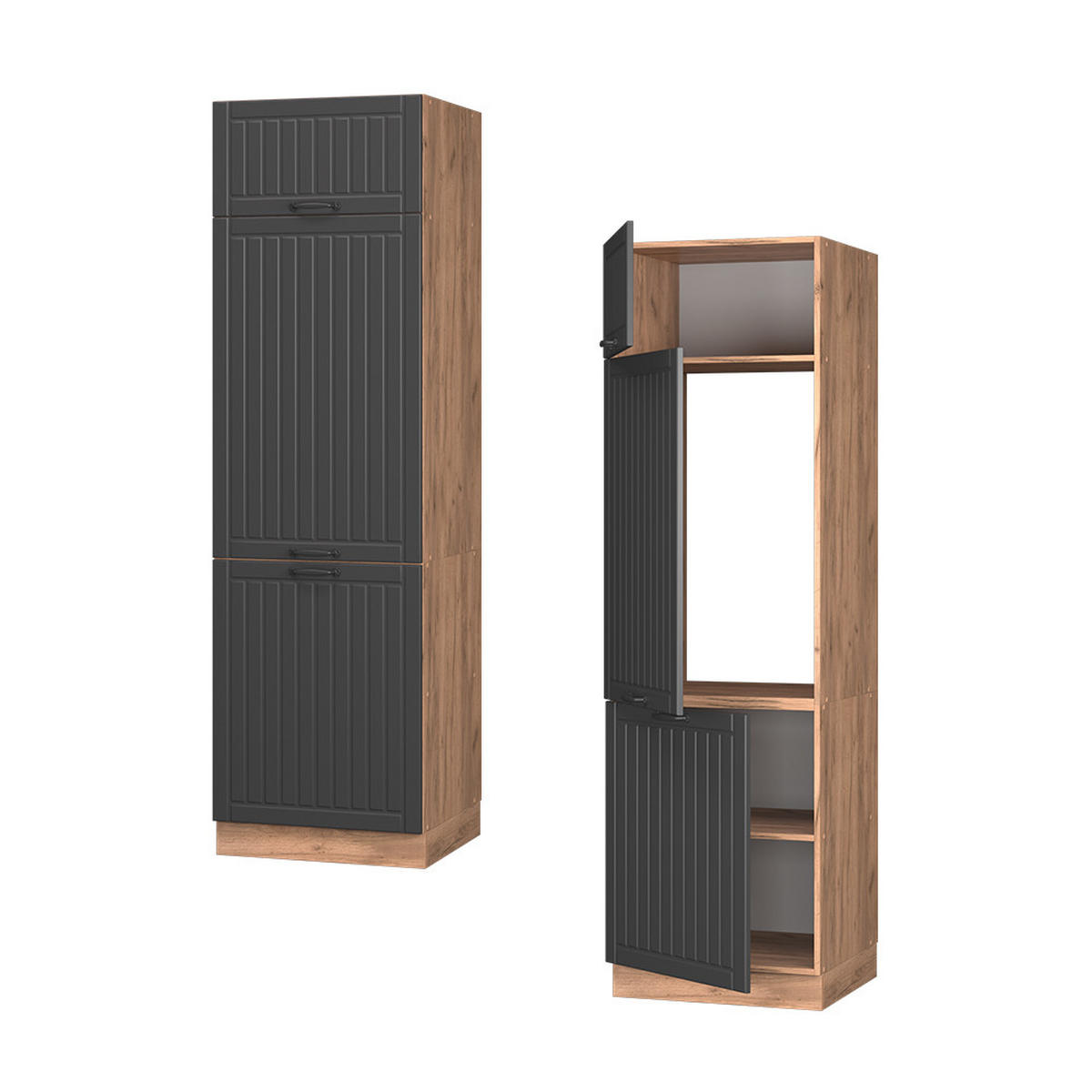 KÜHLUMBAUSCHRANK Fame-Line Dunkelgrau 60 cm - Honigeiche/Dunkelgrau, Holzwerkstoff (60/206.8/58.1cm) - Vicco