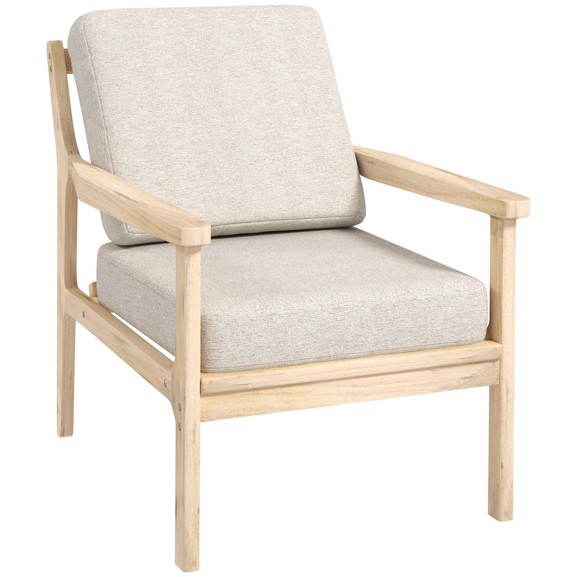 SESSEL Gepolstert Loungesessel mit Leinenoptik, Armlehne für Schlafzimmer - Beige/Naturfarben, Holz/Textil (82/82/62cm) - HOMCOM