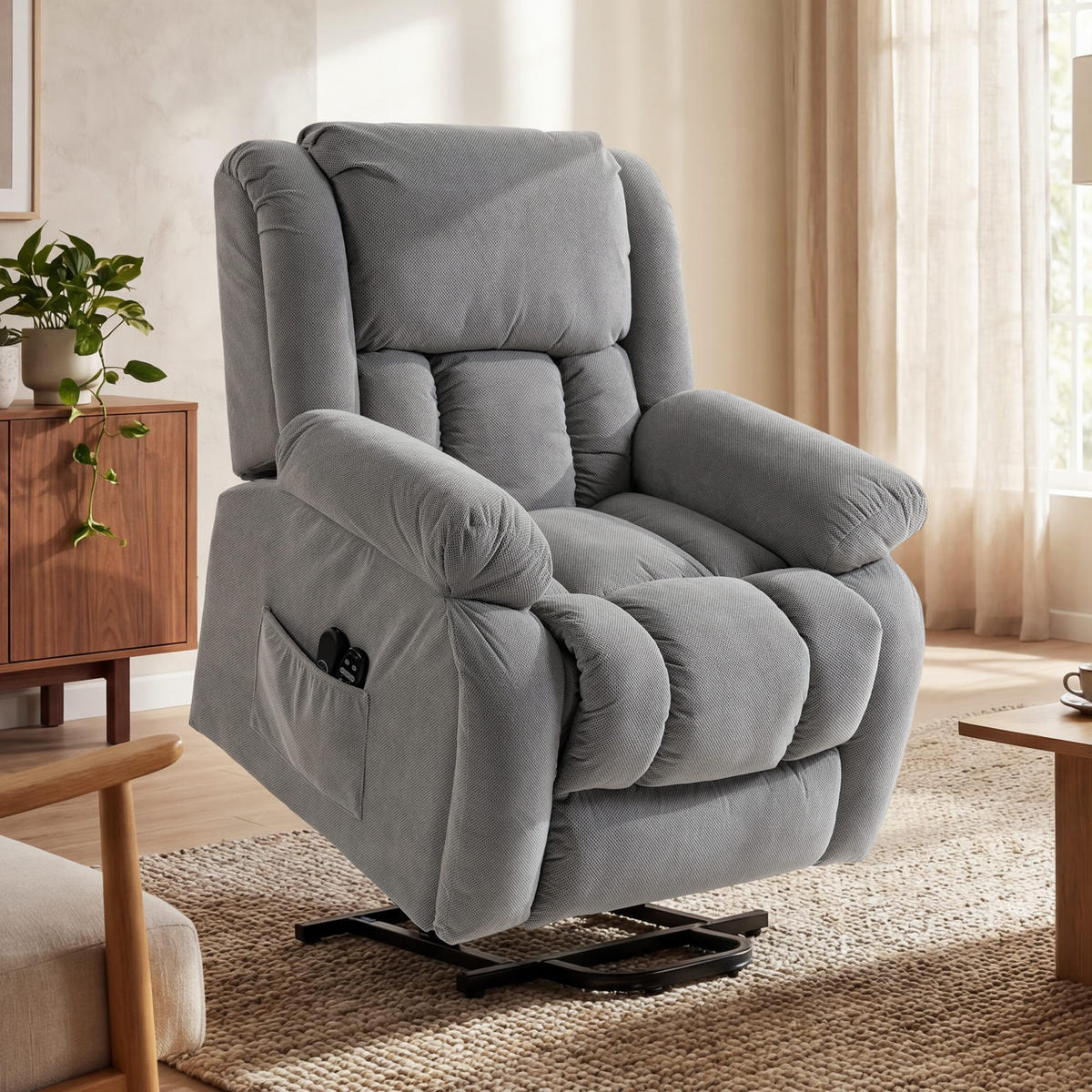 SESSEL Massagefunktion Aufstehhilfe 93/104/100 cm - Ahornfarben, Textil (104/100/93cm) - PANGIVO