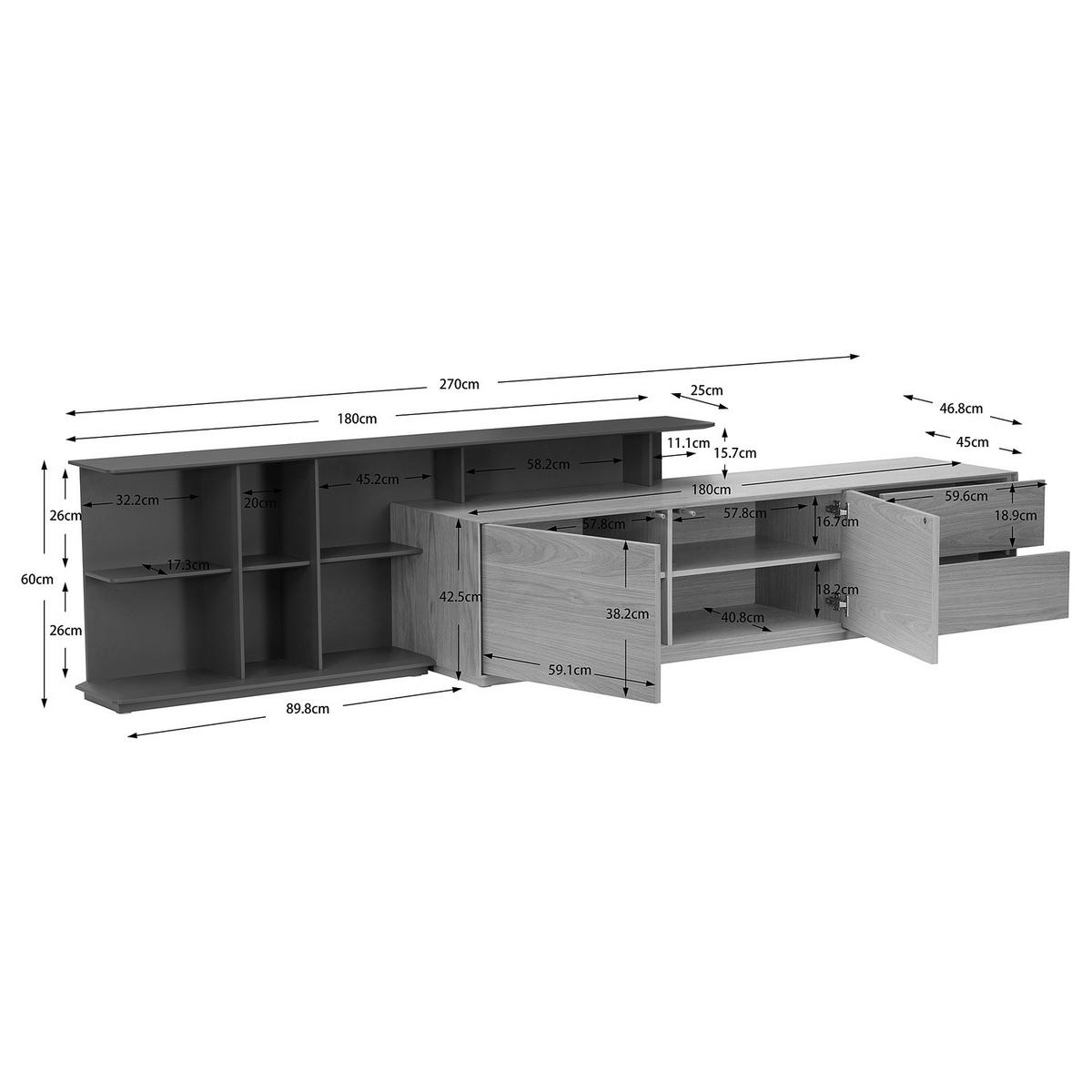 TV-LOWBOARD - Eiche / Dunkelgrau - Eichefarben/Dunkelgrau, Holzwerkstoff (180/60/47cm) - home24