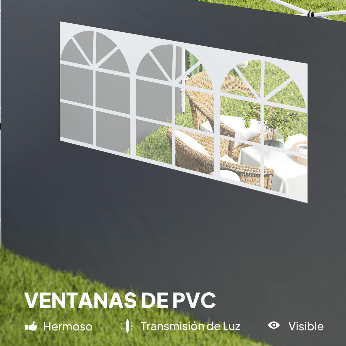 PAVILLON-SEITENWAND, Oxford-Stoff dunkelgrau mit Fenstern - Grau, Textil (10/30/20cm) - Vallsero