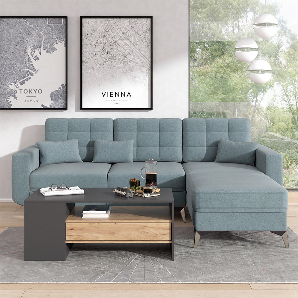 COUCHTISCH Fabien Goldkraft Eiche 110 x 60 cm - Honigeiche/Anthrazit, Holzwerkstoff (60/110/45.5cm) - Vicco