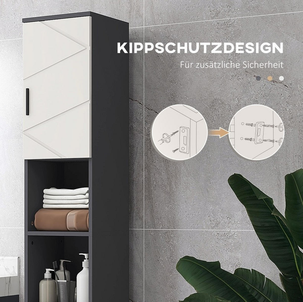BADEZIMMERSCHRANK schmal 183 x 30 x 30 cm Dark Gray - Dunkelgrau, Holzwerkstoff (30/183/30cm) - Beauniv
