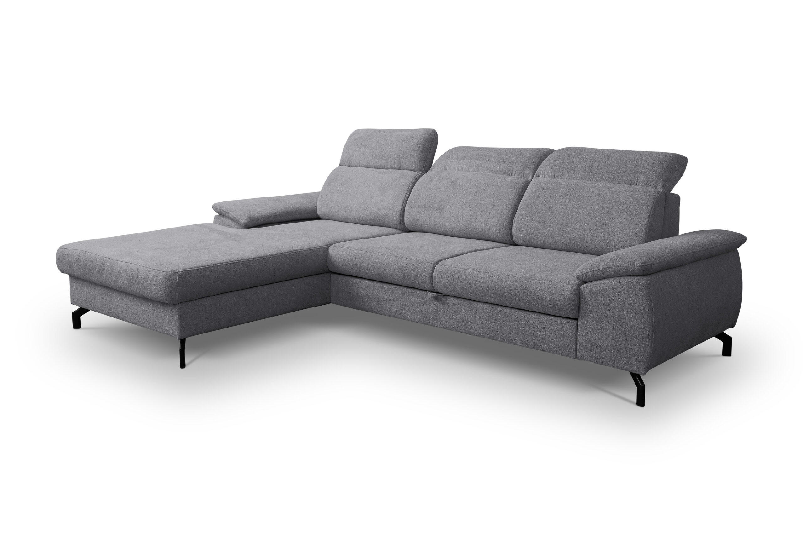 ECKSOFA MALIBU mit Schlaffunktion und Bettkasten, Farbe: Dunkelgrau, Velourstoff, Ottomane Links - Dunkelgrau, Textil (276/184cm) - VENASI MÖBEL