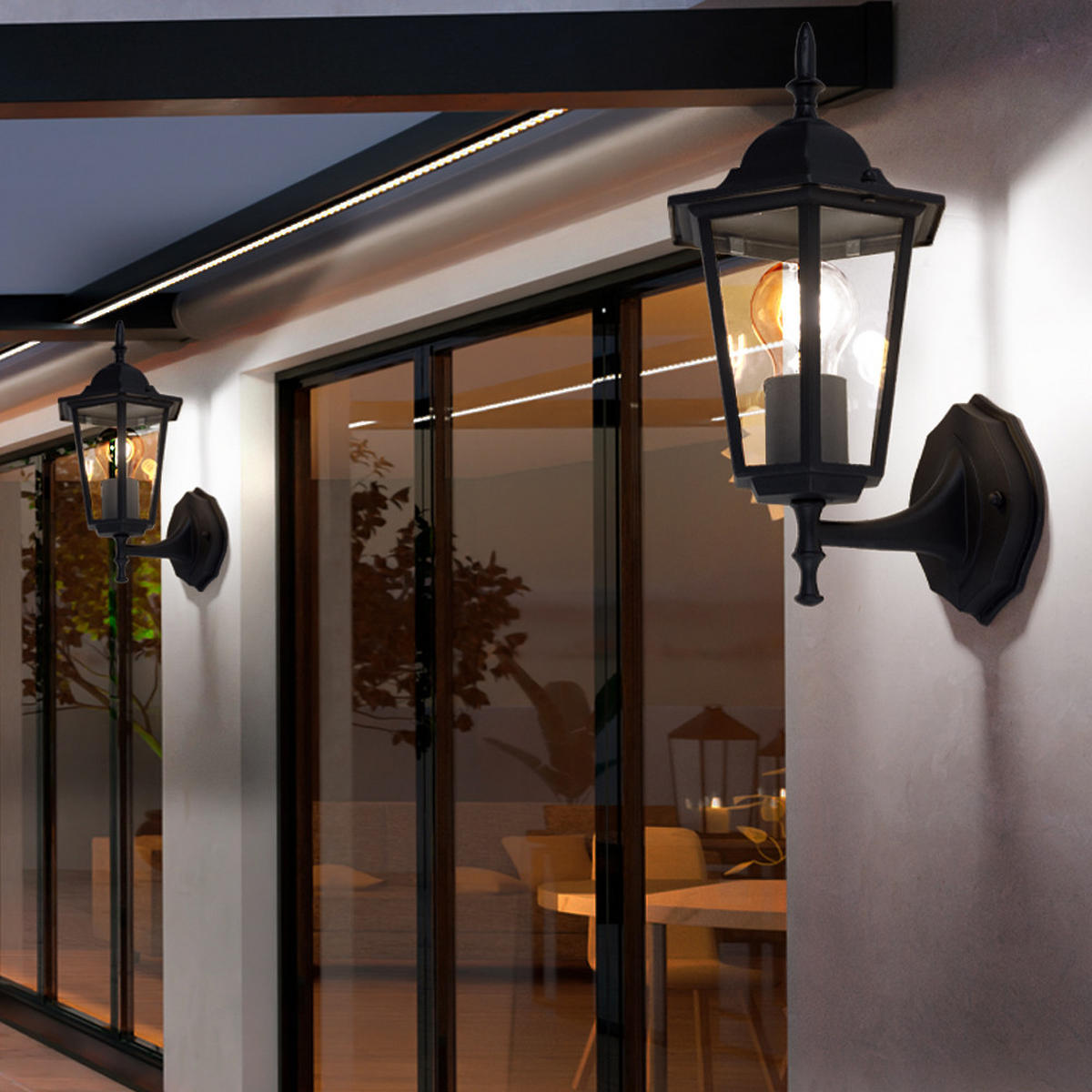 WANDLEUCHTE Aluminium Glas Schwarz 2er Set - Schwarz, Glas (20.8/17/36cm)