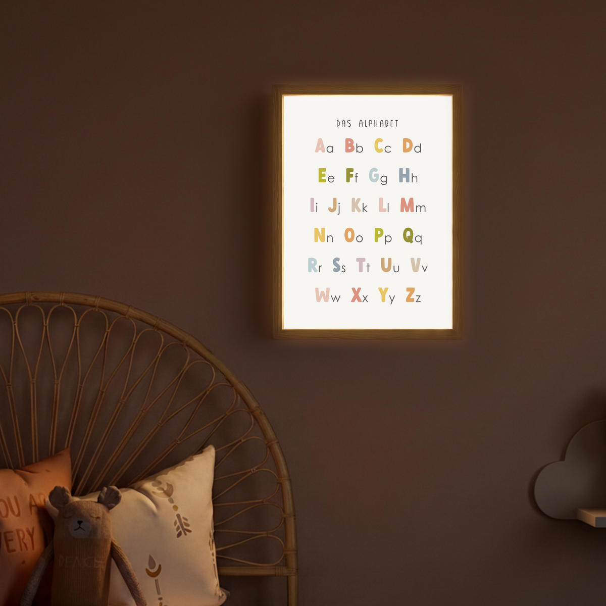 NACHTTISCHLAMPE MIT AKKU Pädagogisch - Alphabet lernen - Farbenfroh - Weiß - Buchstaben 30x40 cm - Weiß, Holzwerkstoff (8/30/40cm) - OnlyWow