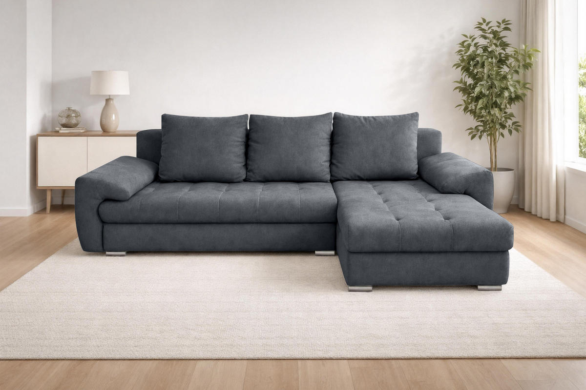 ECKSOFA L Form Manisa Dunkelgrau 234/145/83 cm Rechts mit Schlaffunktion - Dunkelgrau/Silberfarben, Kunststoff/Textil (234/145cm) - AX Living