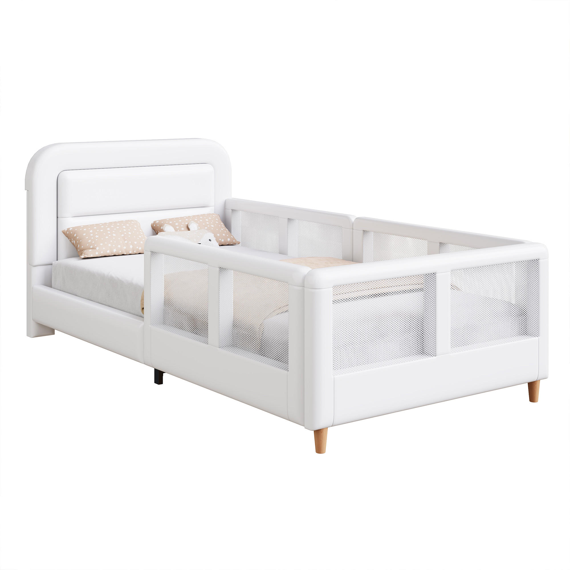 POLSTERBETT 90x200 cm Sicherheitsgeländer weiß - Weiß, Holzwerkstoff (90/200cm) - LEBENLANG