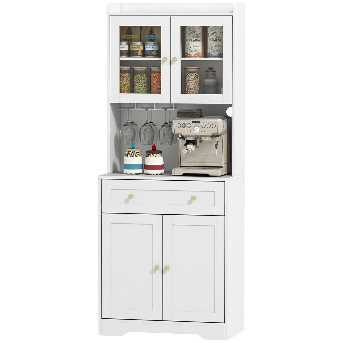 HIGHBOARD DE-08690 mit Arbeitsfläche & Weinglashalter Weiß - Weiß, Holzwerkstoff (38/170/68cm) - ComfortXL