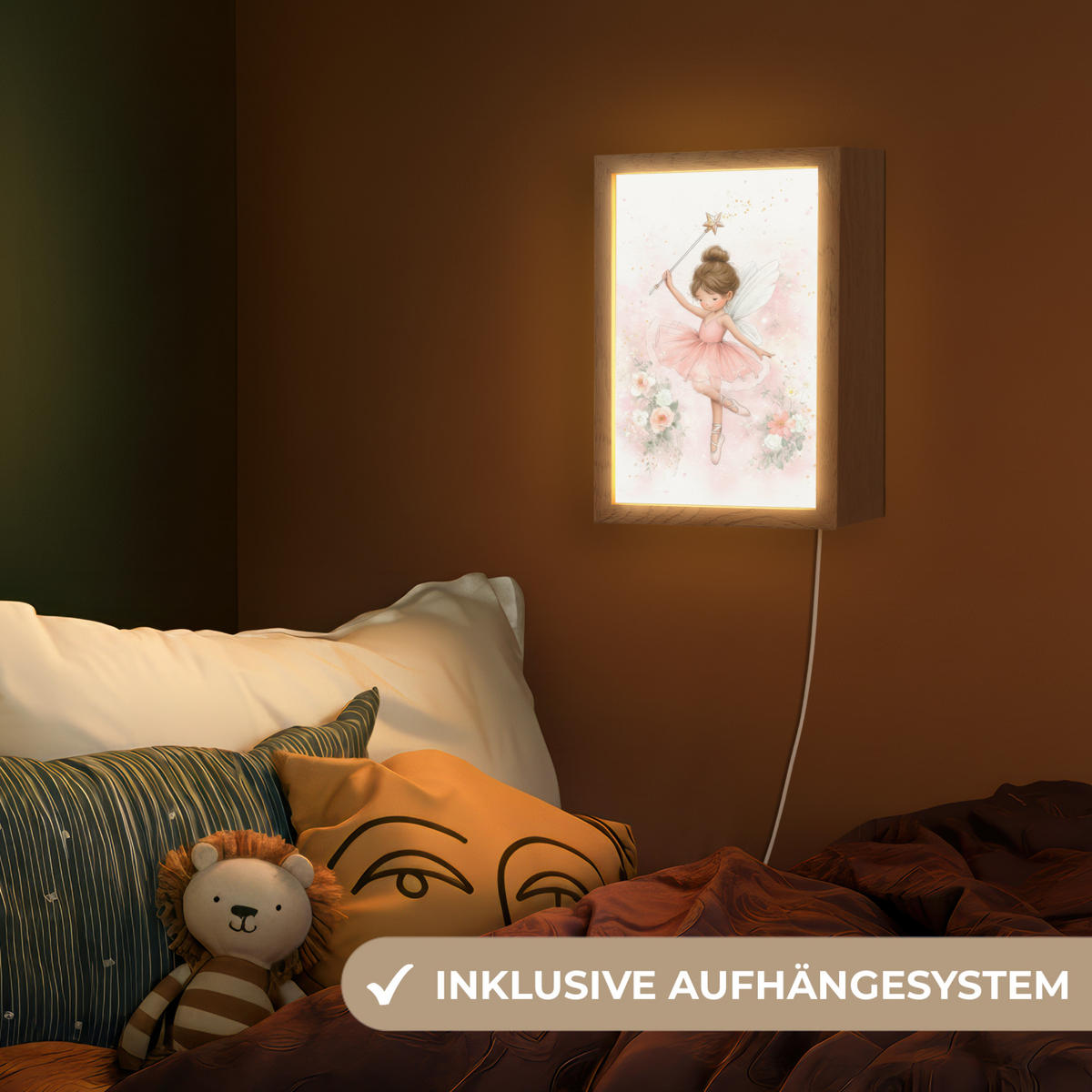 NACHTTISCHLAMPE Ballerina - Fee - Blumen - Rosa 20x30 cm - Rosa, Holzwerkstoff (8/20/30cm)