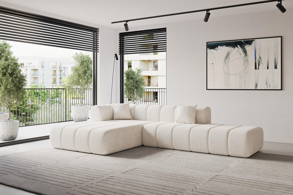 ROHOVÁ SEDAČKA s otomanem, levá BILA-L 289x176x71 Béžová Velur - černá/béžová, kompozitní dřevo/textil (176/289cm) - ALTDECOR