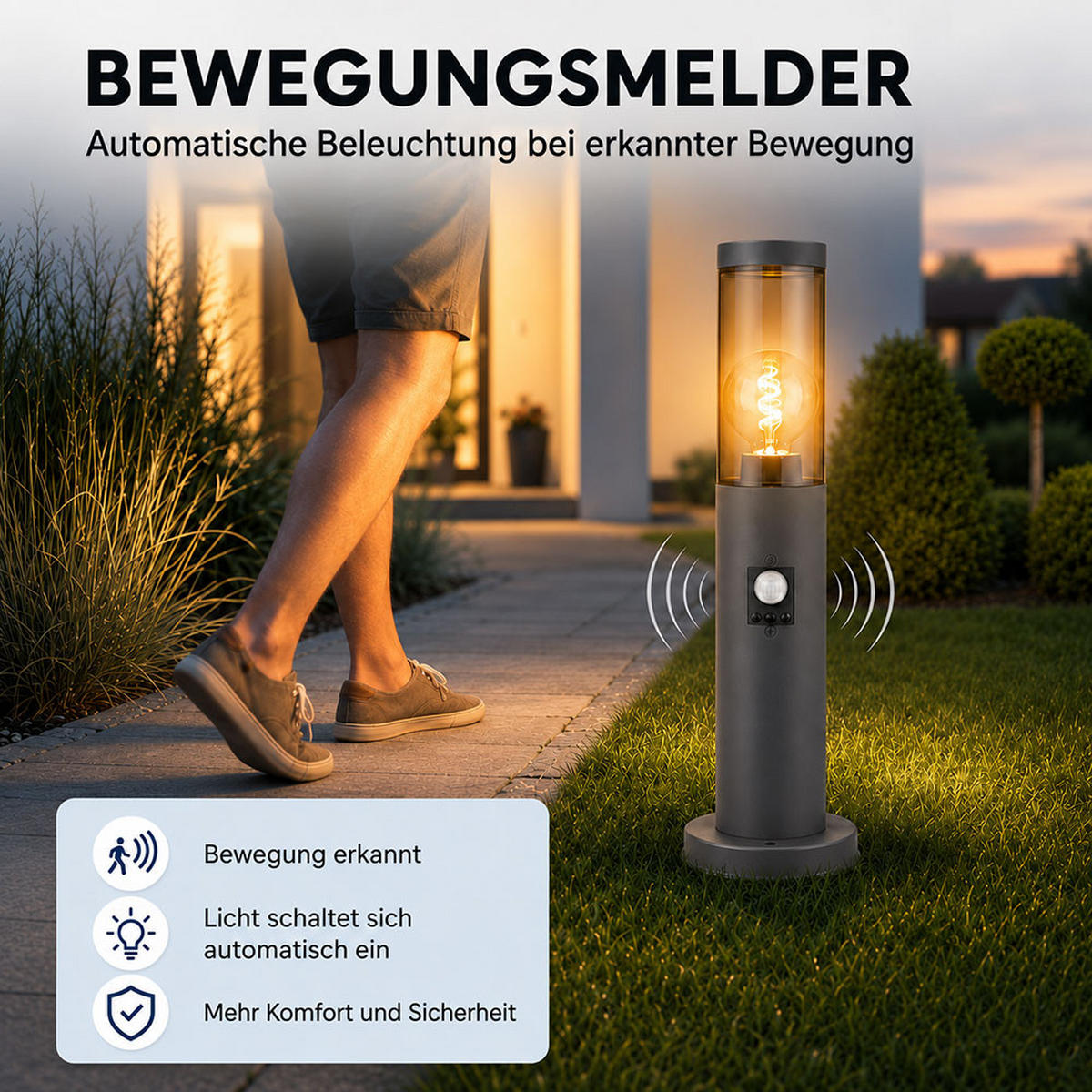 LED AUSSENLEUCHTE Edelstahl Anthrazit - Anthrazit, Metall (12.7/12.7/45cm) - Globo Lighting