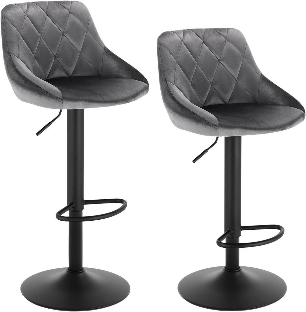 BARHOCKER 2er Set, aus Samt, Drehbar, Dunkelgrau - Dunkelgrau/Schwarz, Textil/Metall (47/83/39cm) - Woltu