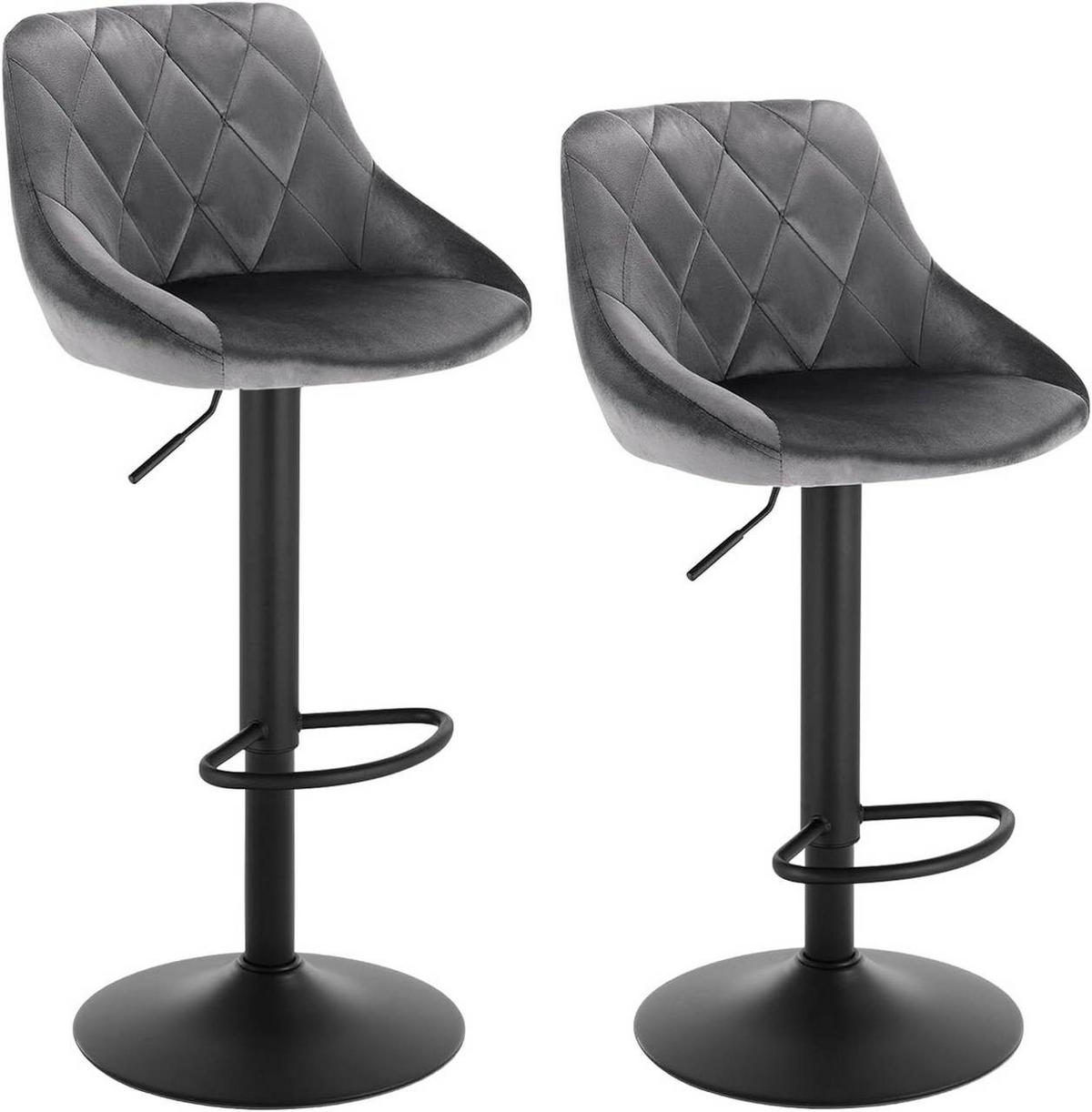BARHOCKER 2er Set, aus Samt, Drehbar, Dunkelgrau - Dunkelgrau/Schwarz, Textil/Metall (47/83/39cm) - Woltu