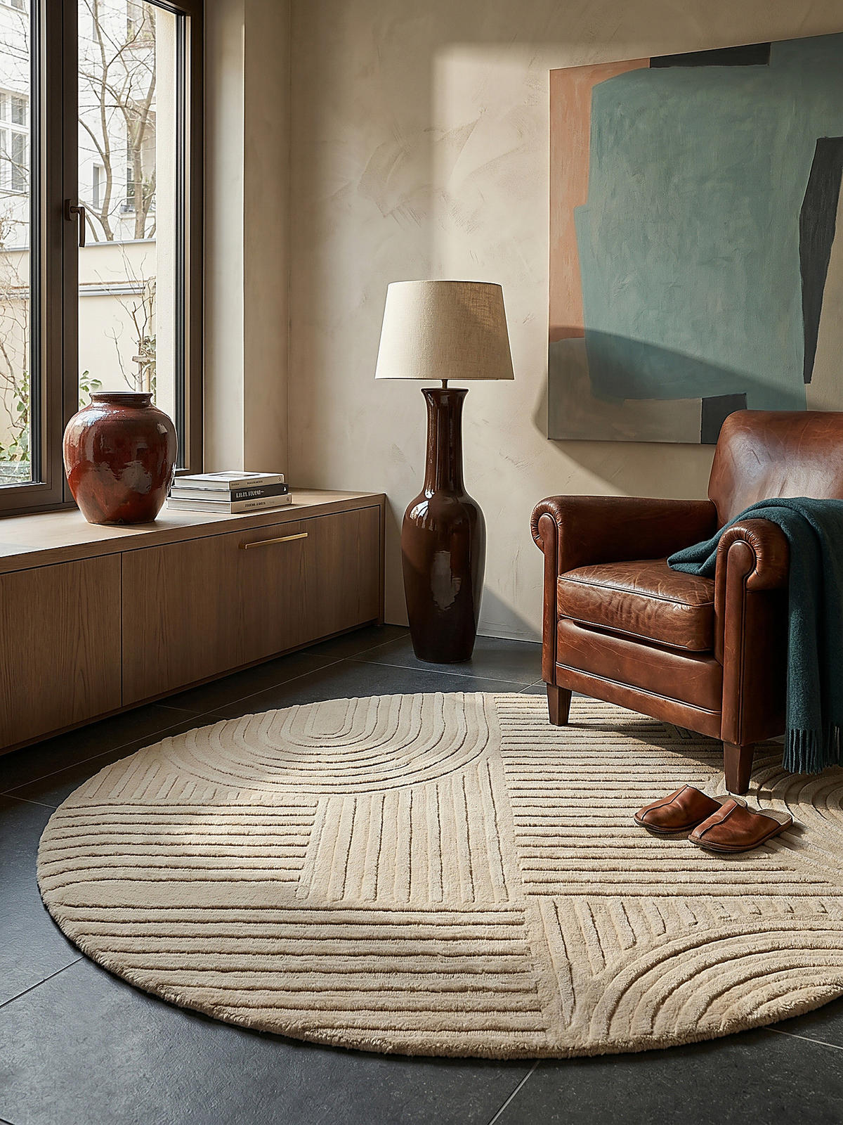 WOLLTEPPICH LEVEN Ø 160 cm - Beige, Textil (160/160cm) - KADIMA DESIGN