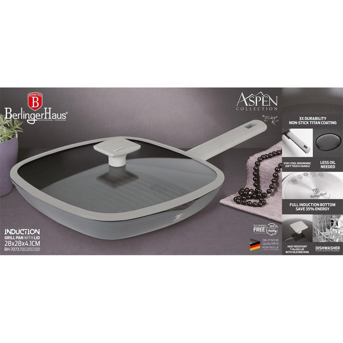TITAN-GRILLPFANNE Aspen 35549 - Grau, Glas (28/28/4.1cm) - Berlinger Haus