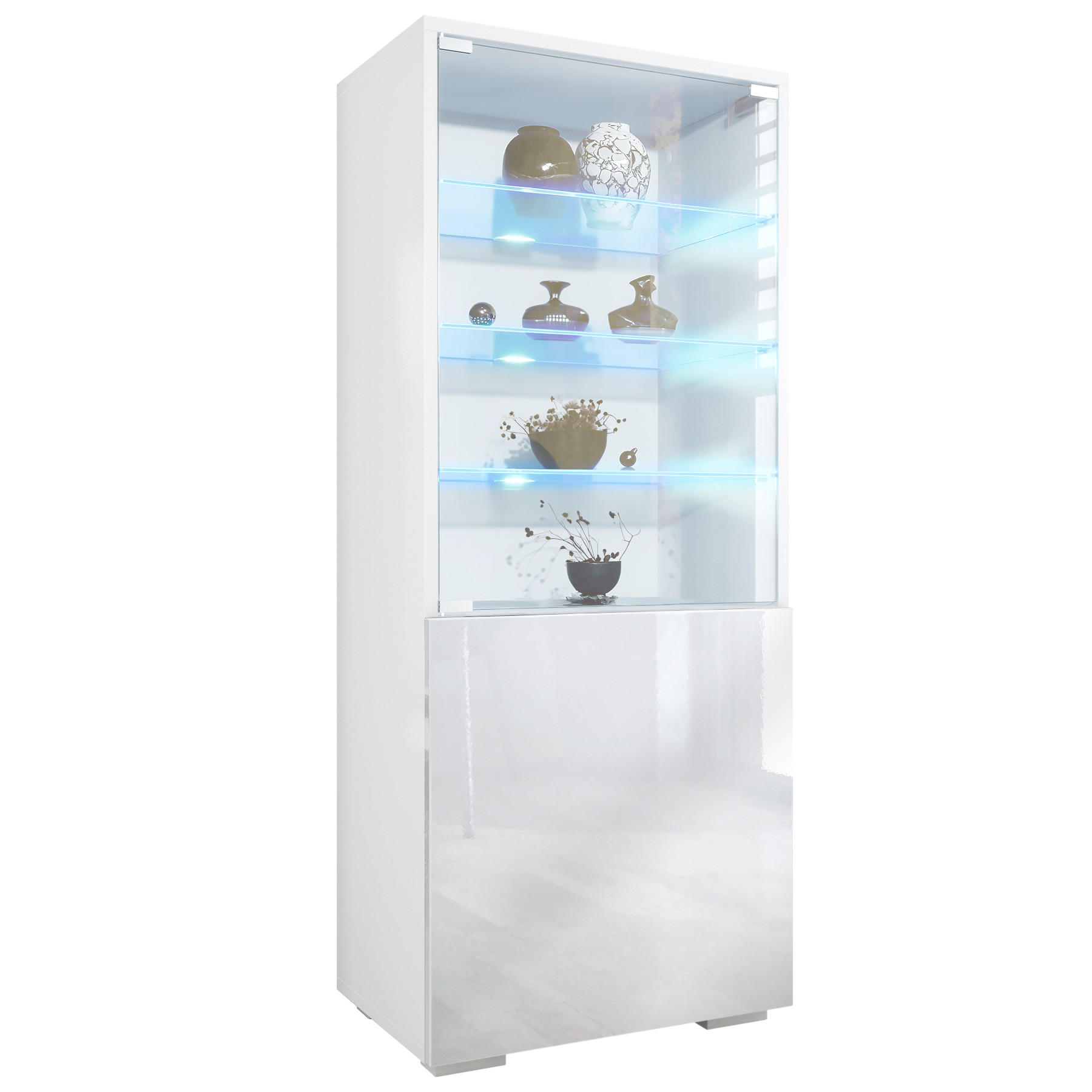 Vladon Vitrine Weiß Hochglanz 50x122.5x34.5 cm