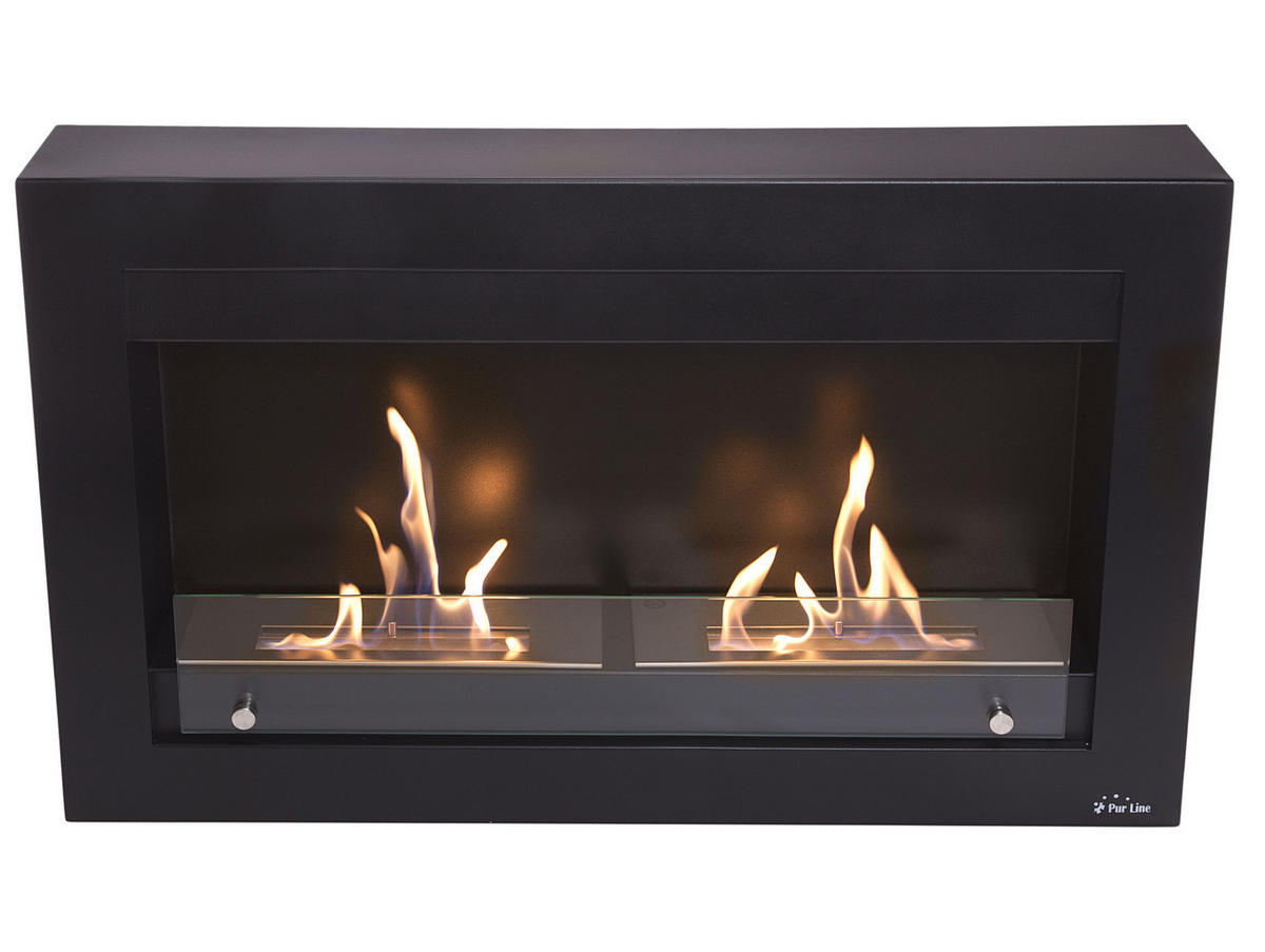 BIOETHANOL-KAMIN Schwarz Wandmodell inklusive 2.4 L Brennblock - Schwarz, Metall (90/54/17cm) - Purline
