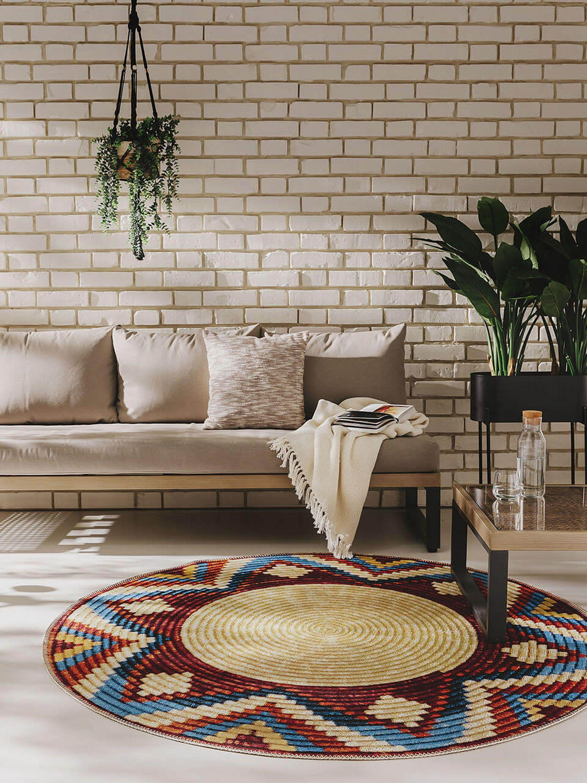 VNÚTORNÝ a vonkajší okrúhly koberec Kenya Viacfarebné ø 160 cm - viacfarebná, textil/plast (160/1cm) - KUNSTLOFT