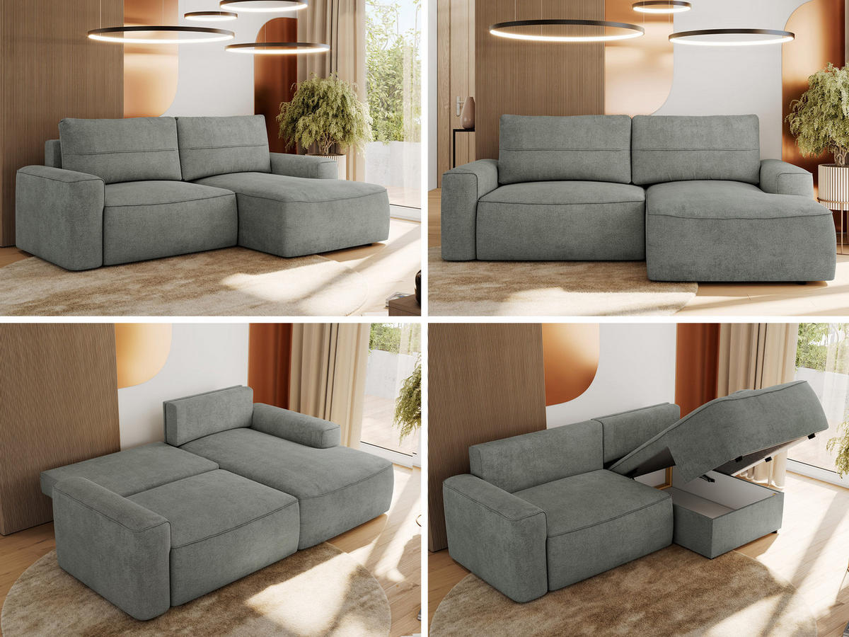 ECKSOFA BELLUNO L Grau Strukture - Rechts - Schwarz/Grau, Textil (233/144cm) - MKS