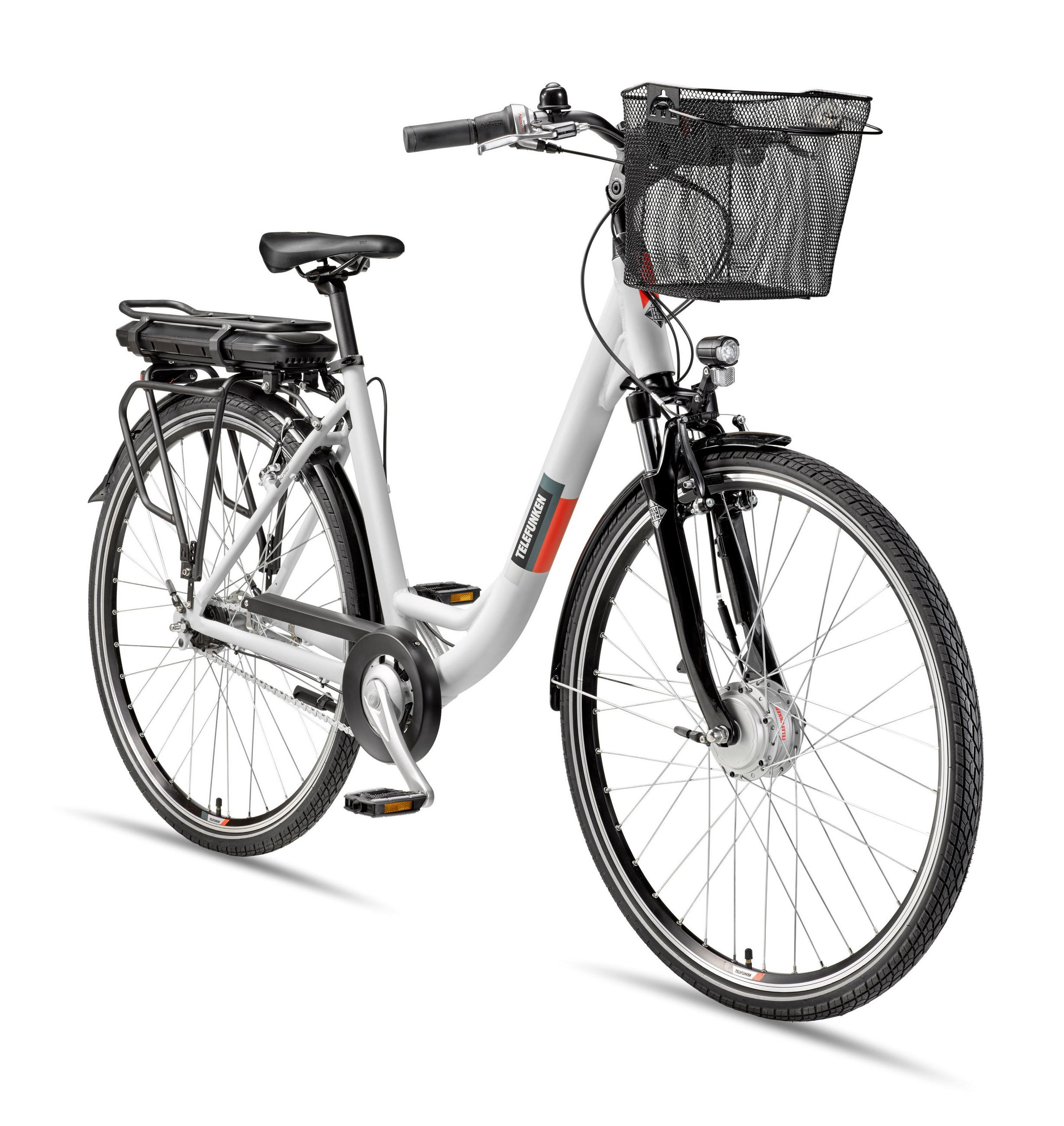 E-BIKE Cityrad Multitalent RC667 28 Zoll Elektrofahrrad 536,5 Wh Frontmotor 7-Gang-Kettenschaltung - Weiß, Metall (110cm) - Telefunken