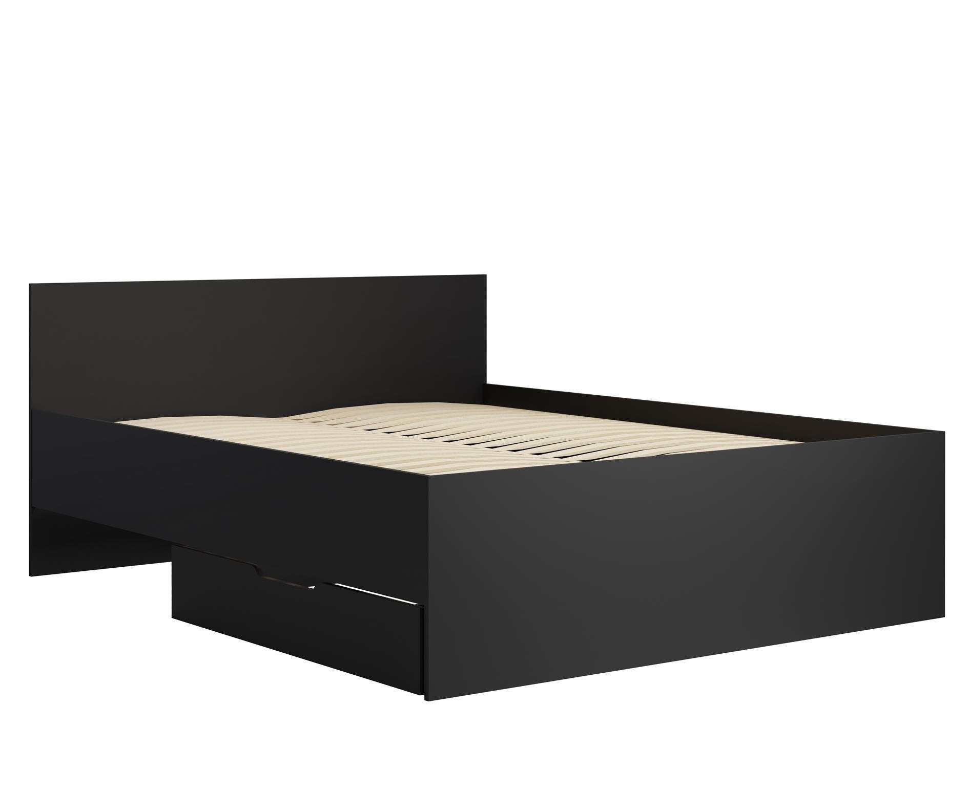 BETT Maxivo Schwarz, mit hohem Kopfteil und Holzrahmen, Bettzeugbehälter - Schwarz, Holzwerkstoff (160/200cm) - Bettso