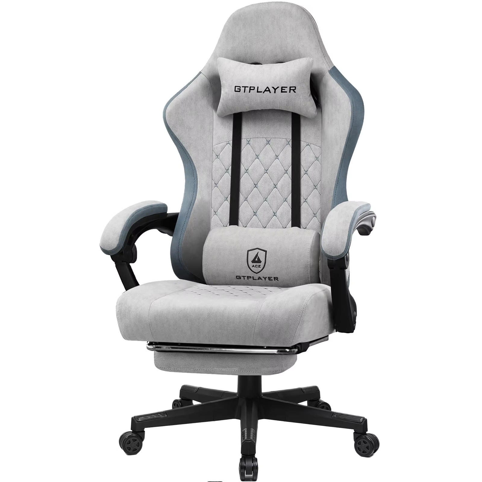GAMINGSTUHL Stoff mit Federsitz Ergonomisch Grün - Grau, Metall (54/135/50cm) - Kaket