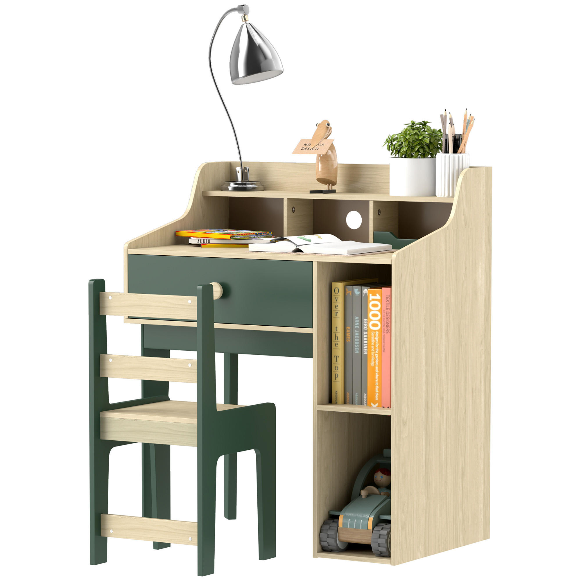 SCHREIBTISCH-SET DE-17519 mit Regalen und Schublade Grün - Grün, Holzwerkstoff (80.4/96/50cm) - ComfortXL