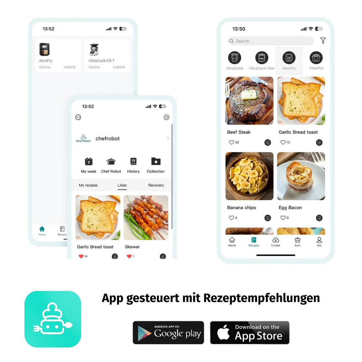 SMART-AIFRYER 6,5L mit App, Waage & Auto-Kochzeit, TFT Touch (EN/ES) - Silberfarben/Schwarz, Kunststoff (37.3/43/43.5cm) - ChefRobot