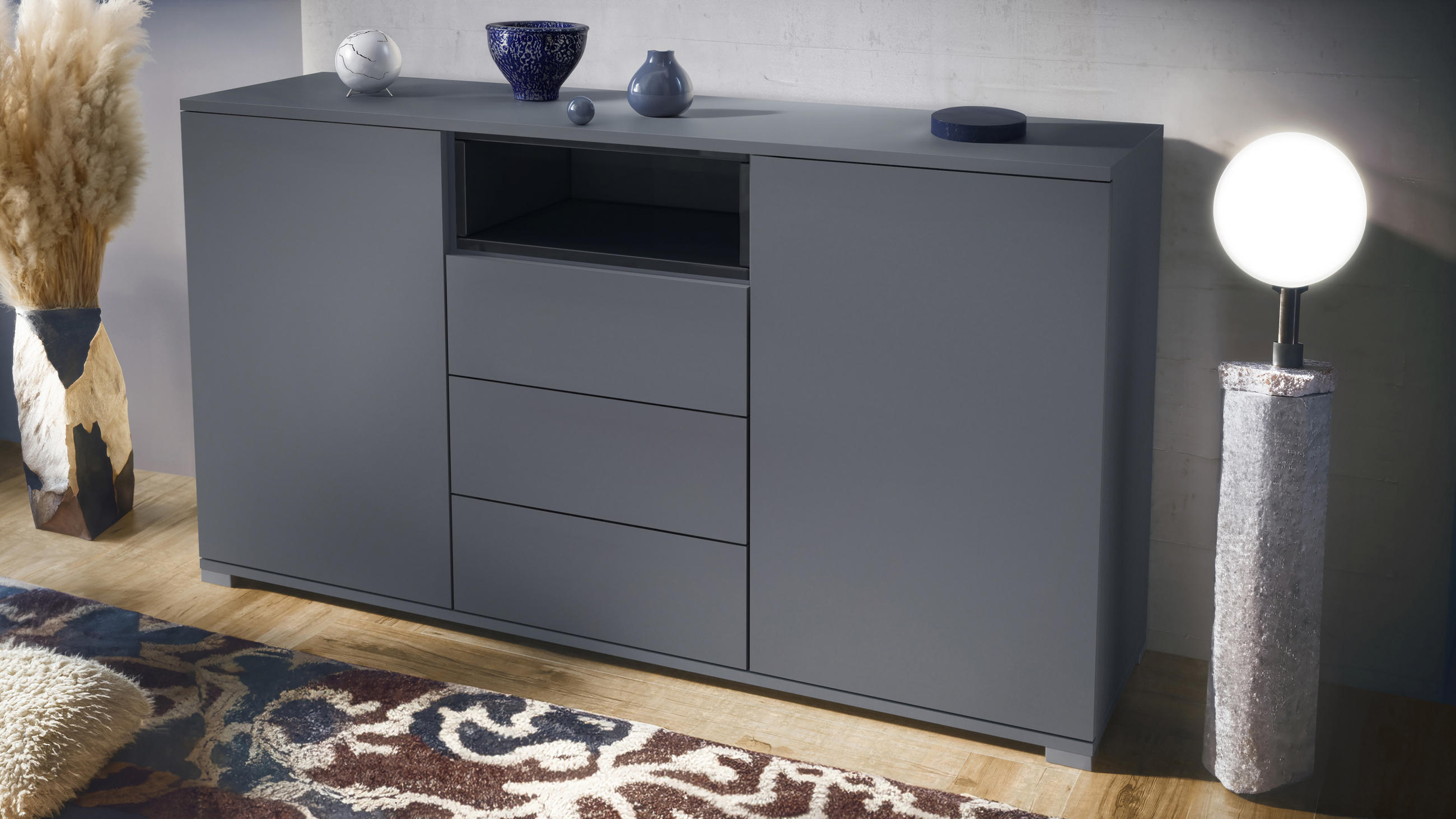SIDEBOARD Skadu Schwarz Hochglanz - Schwarz Hochglanz, Holzwerkstoff (138.5/75.5/35cm) - Vladon